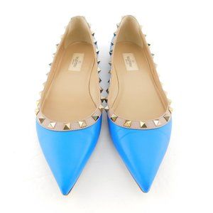 VALENTINO Rockstud Brilliant Blue Leather Ballerina Flats 38.5